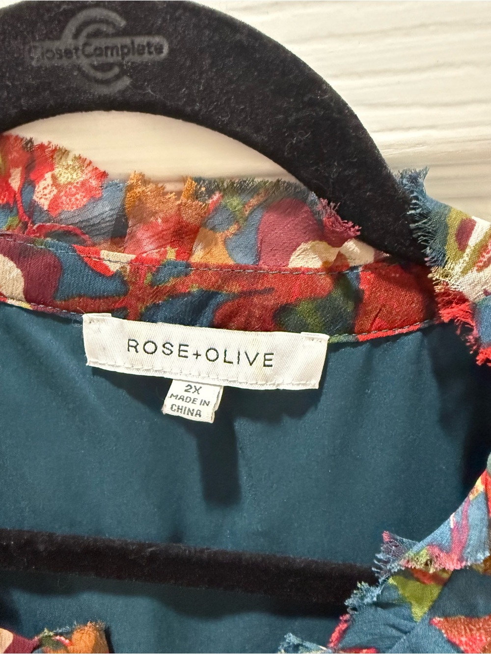 Rose & Olive Teal Floral Flowy Blouse with Red Accents - Picture 2 of 4